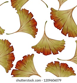 Vector autumn yellow and red ginkgo leaves. Leaf plant botanical garden floral foliage. Seamless background pattern. Vector leaf for background, texture, wrapper pattern, frame or border.