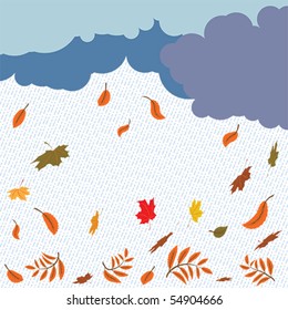 vector autumnal background with rain and foliage