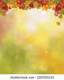 Vector autumnal colorful l maple leaves border. Autumnal background.   