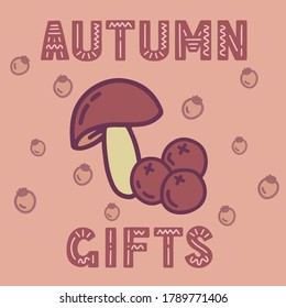 Vector autumnal illustration with a mushroom and berries