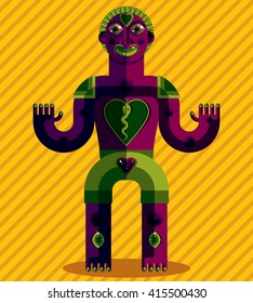 Vector avant-garde illustration of mythic person, pagan symbol. Modernistic graphic picture, anthropomorphic character isolated. Sacral symbol, meditation concept.