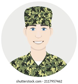 Vector avatar of a guy in a green camouflage uniform, flat vector, isolate on a white background