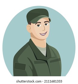 avatar vectorial de un tipo con uniforme verde, vector plano, aíslar sobre fondo blanco