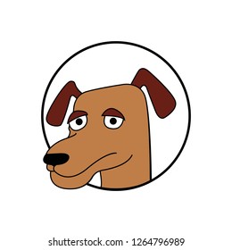 Vector avatar icon with Sad Dog Head Cartoon. Dog caricature. Drawing pets, puppy, doggy