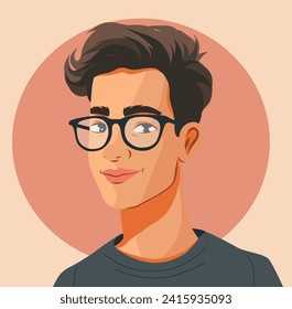 Vector avatar icon of a young man with glasses for social network. Portrait. Vector flat illustration. Simple style