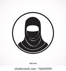 vector avatar muslim woman in circle. Icon Isolated on White Background. Flat style.