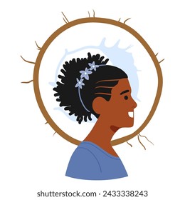 Vector Avatar Portrait of Radiant And Empowered Black Woman Profile, Showcases Strength And Beauty With Captivating Eyes, Hair Adorned with Vibrant Flowers, Reflecting Her Rich Heritage And Resilience