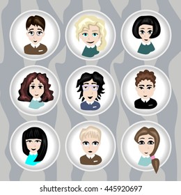 vector avatar profile icon different children faces grey background