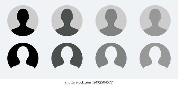 Vector avatar user icon with different shades flat designs set. Man and woman vector profile signs