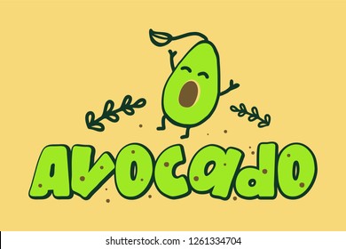 Vector avocado doodle. Hand drawn illustration icon and sticker. Concept for organic vegetarian food. Vector illustration EPS 10


