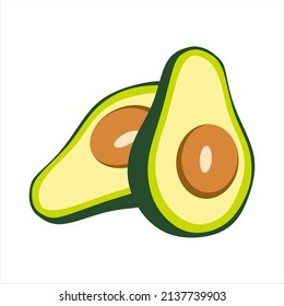 Vector Avocado in flat style. Sliced two piece of avocado on white background. Cartoon slice avocado. Vector illustration