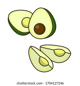 Icono de comida vectorial aguacate. fruta aguacate entera y media. Dibujo de aguacate en estilo minimalista plano.