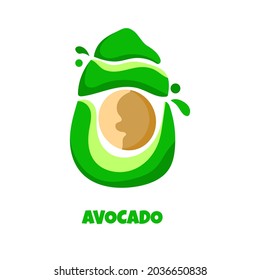 Vektorgrafik der Avocado-Früchte, gesunde Ernährung, süße Bio-Lebensmittel-Slice-Illustration. Nährstoffgrüne Natur. Einfaches kreatives Design, einzigartige Typografie. Verwendet für Markenbildung, Symbol, Zeichen, Symbol und Logo.