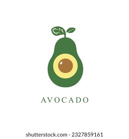 Vector avocado fruit logo with leaf line art vector design template