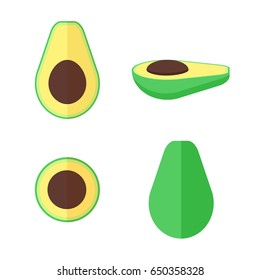 Vector avocado fruit set in flat style isolated on the white background