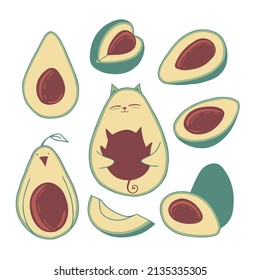 Vector avocado icon. Avocado cat. Linear style sign for mobile concept and web design. Avocado symbol illustration. Vector graphics.