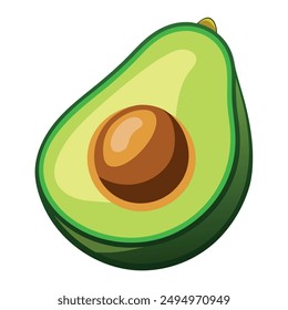 Vector avocado icon. Flat illustration isolated on white background. Cut in half sliced with seed inside avocado with stem leaf. Fruit for healthy lifestyle.