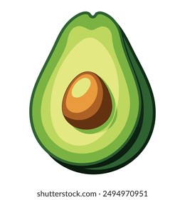 Vector avocado icon. Flat illustration isolated on white background. Cut in half sliced with seed inside avocado with stem leaf. Fruit for healthy lifestyle.