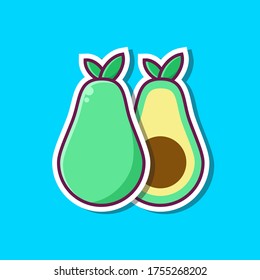 Vector avocado icon isolated on white background. Simple modern flat illustration. kawaii fruit for children 