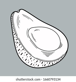 Vector avocado icon on gray background. Organic vegetarian product. Avocado applicable for restaurant menu or packaging, label, poster, print.