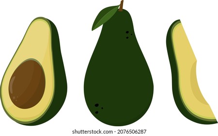 Vector avocado icons set isolated on white background.