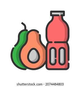 Vector avocado juice filled line icon, food and drink related 64x64 Pixel, whitebackground