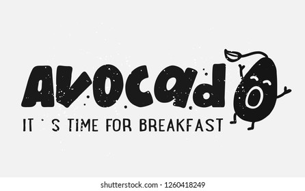 Vector avocado label, package. Hand drawn doddle avocado lettering. Concept for organic vegetarian food. Vector illustration EPS 10


