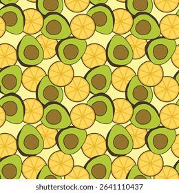 vector avocado and orange slices seamless pattern background design	