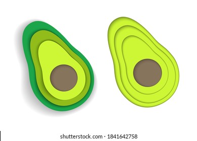 Vector avocado in paper style. Healthy food for the keto diet. Healthy fats. LCHF.