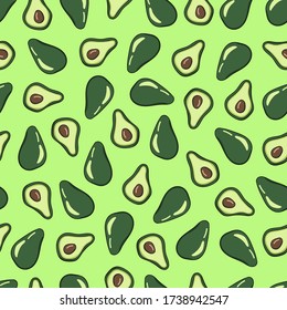 Vector avocado seamless pattern. Cartoon avocado background. Hand drawn avocados.