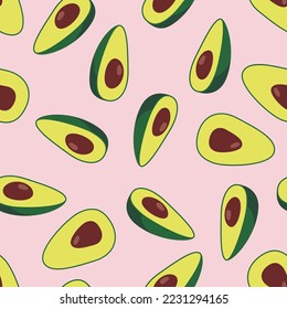 vector avocado seamless pattern. healthy organic food illustration. background of avocado fruit cuts