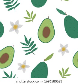 Vector avocado seamless pattern. Jungle fruit repeat background. Hand drawn flat exotic texture. Bright childish healthy tropical summer food digital paper