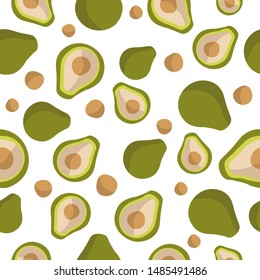 Vector avocado seamless pattern on a white background. The texture of vegan, healthy and healthy food for printing on eco-friendly packaging products, fabric.