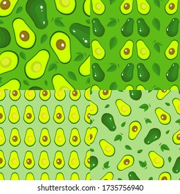 Vector avocado seamless texture. Avocados pattern collection. Green avocado background set