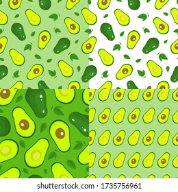 Vector Avocado nahtlose Textur. Avocados Mustersammlung. Grüner Avocado-Hintergrund