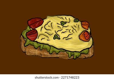 Vector avocado toast illustration cartoon in doodle style