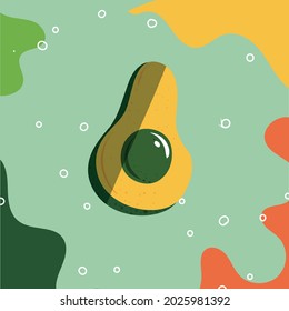 Ilustración de aguacates vectoriales realistas. Vocado entero y rebanado aislado sobre fondo blanco.