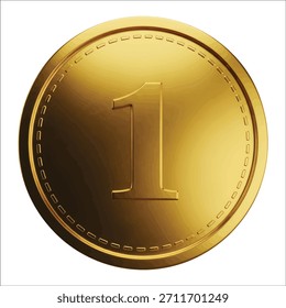 Premio de Vector que presenta la moneda de oro con número uno y Palabras claves de borde discontinuas: moneda, oro, oro, número uno, 1, divisa, dinero,...