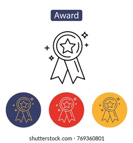 Vector award icon isolated on white background. Medal, achievement concepts. Outline pictogram for web site design and mobile apps. Vector illustration. Editable stroke.