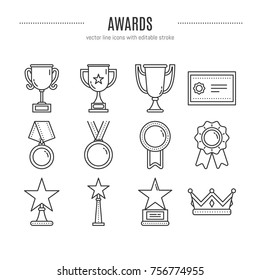 Vector award icons set in trendy linear style