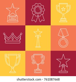 Vector award icons set in trendy linear style