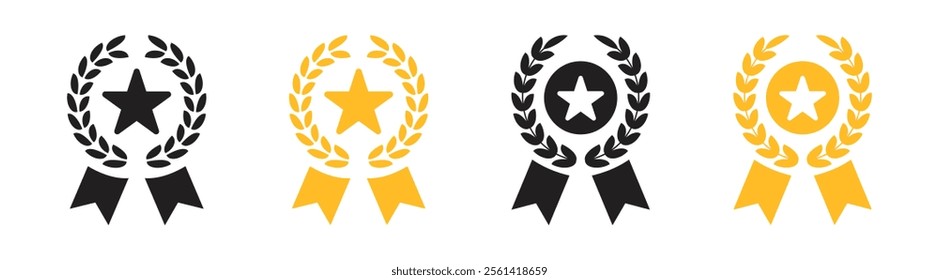 Vector Award With Laurel Wreath Icon Set. Winner Symbols. Medal Icon Symbols
