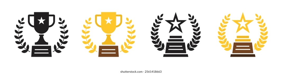 Vector Award With Laurel Wreath Icon Set. Trophy Icon Symbols. Medal Icon Symbols