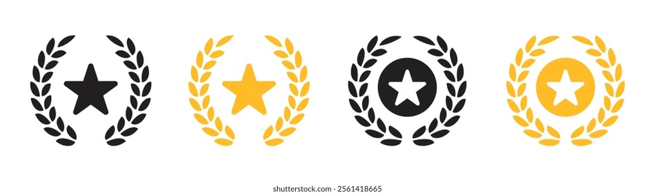 Vector Award With Laurel Wreath Icon Set. Winner Symbols. Medal Icon Symbols
