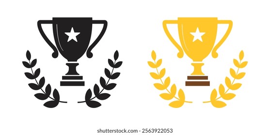 Vector Award With Laurel Wreath Icon Set. Trophy Icon Symbols. Medal Icon Symbols
