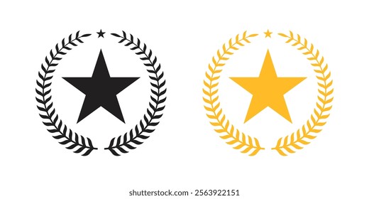 Vector Award With Laurel Wreath Icon Set. Winner Symbols. Medal Icon Symbols