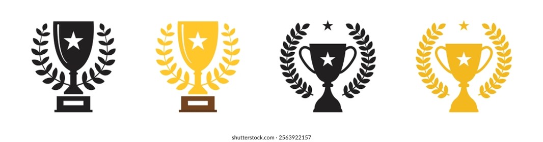 Vector Award With Laurel Wreath Icon Set. Trophy Icon Symbols. Medal Icon Symbols