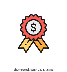 Vector award loan, best loan flat color line icon.