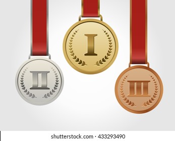 Vector Award Medals Set isolated on white. Vector illustration