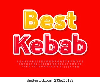 Vector award template Best Kebab. Stylish Red Font. Glossy Alphabet Letters, Numbers and Symbols.